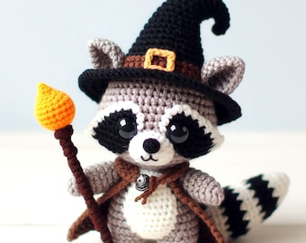 Raccoon Wizard Crochet Pattern , Amigurumi Mini Magical Animal Crochet PDF Ebook , Crochet Sorcerer Forest Animal Pattern
