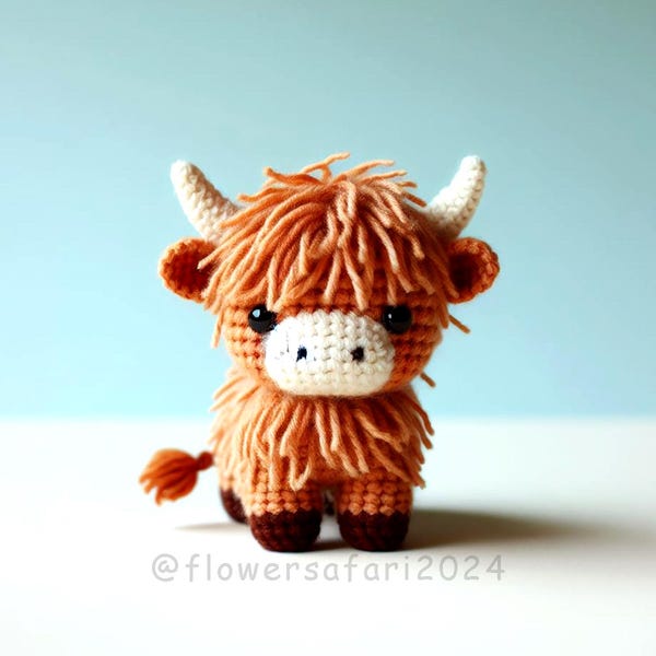 Patrón de amigurumi de vaca de las Tierras Altas para principiantes (PDF)