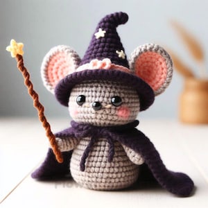 Magical mouse Crochet Pattern , Amigurumi Wizard Pet Cat Animal Crochet PDF Ebook , Beginners Sorcerer Crochet Kids Toy Pattern