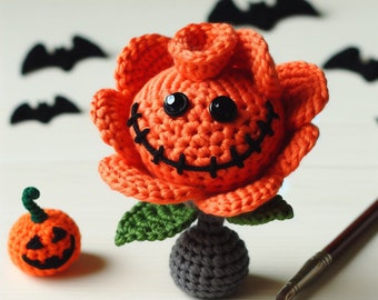 Halloween Rose Crochet Pattern , Amigurumi Small Funny Flower Crochet PDF, Beginners Scary Witchy Gothic Crochet Kids Plush Toy Pattern