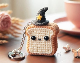 Magical Toast Keychain Crochet PDF Pattern, Simple 3 Inches Wizard Beginners Mini Amigurumi Bread, Crochet Easy Kids Ornament Toy Pattern