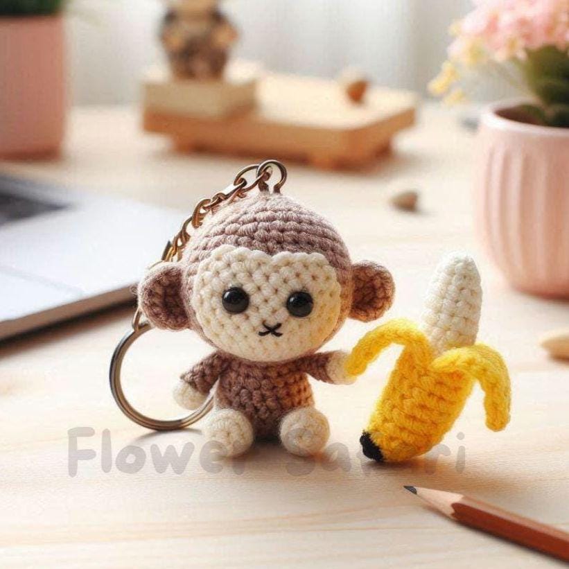 P*O様 バナナ好きのおさるさんの編みぐるみキーホルダー〇 サルのキーホルダー - Etsy 日本
