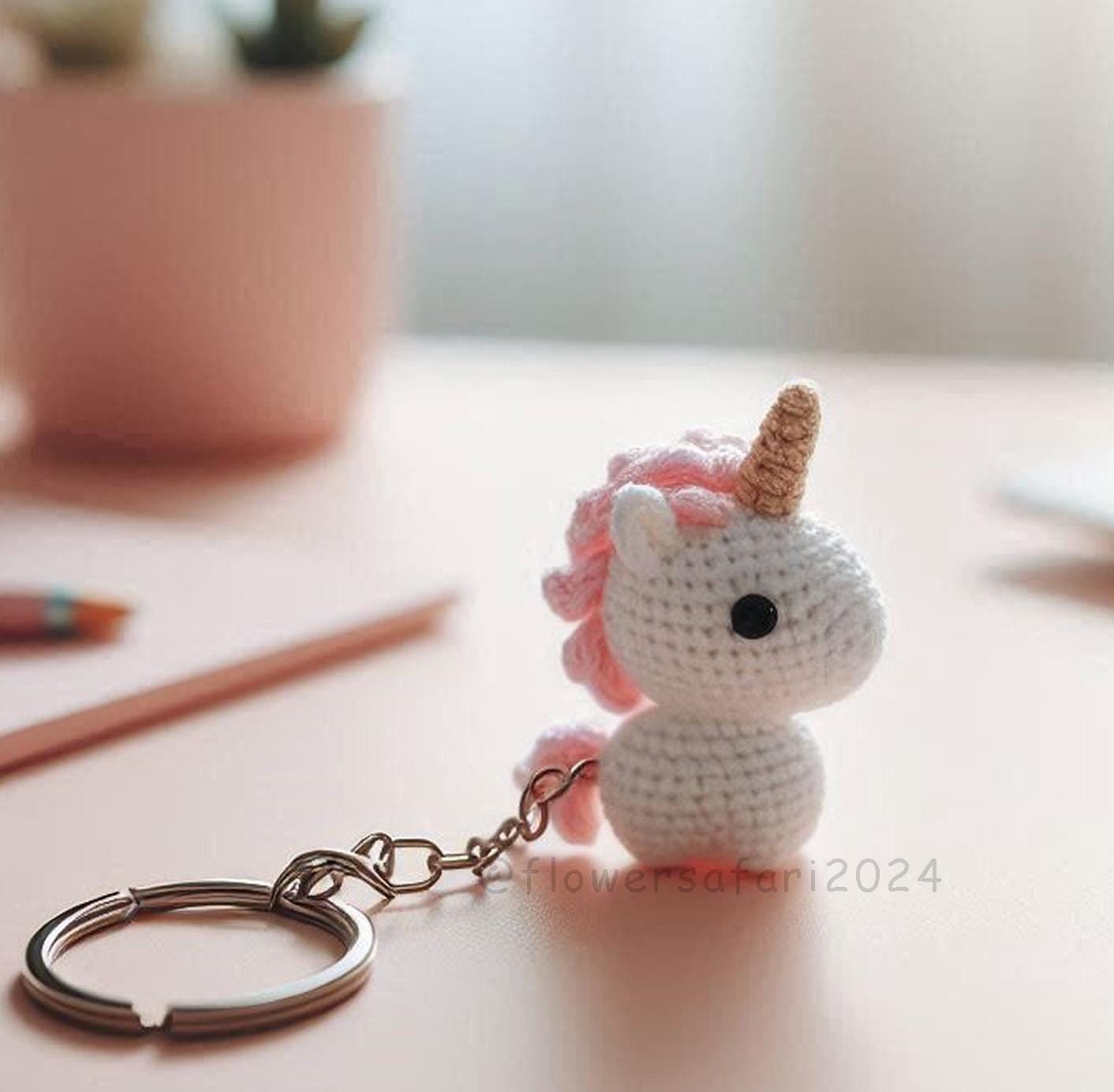Unicorn Silhouette Double Sided Key Ring - Chrome Round Keychain