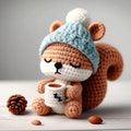 Sleepy Squirrel Crochet Pattern , Amigurumi Christmas Forest Animal Crochet PDF Ebook , Beginners Small Crochet Coffee Tea Kids Toy Pattern