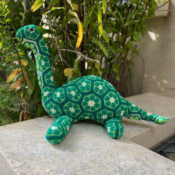 African Flower Dino Crochet Pattern , Amigurumi Brontosaurus Crochet PDF Ebook , Dinosaur Granny Square , Crochet Kids Toy Pattern