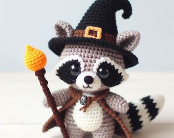 Modèle au crochet magique de raton laveur, ebook PDF amigurumi avec mini crochet animal, modèle de magicien au crochet