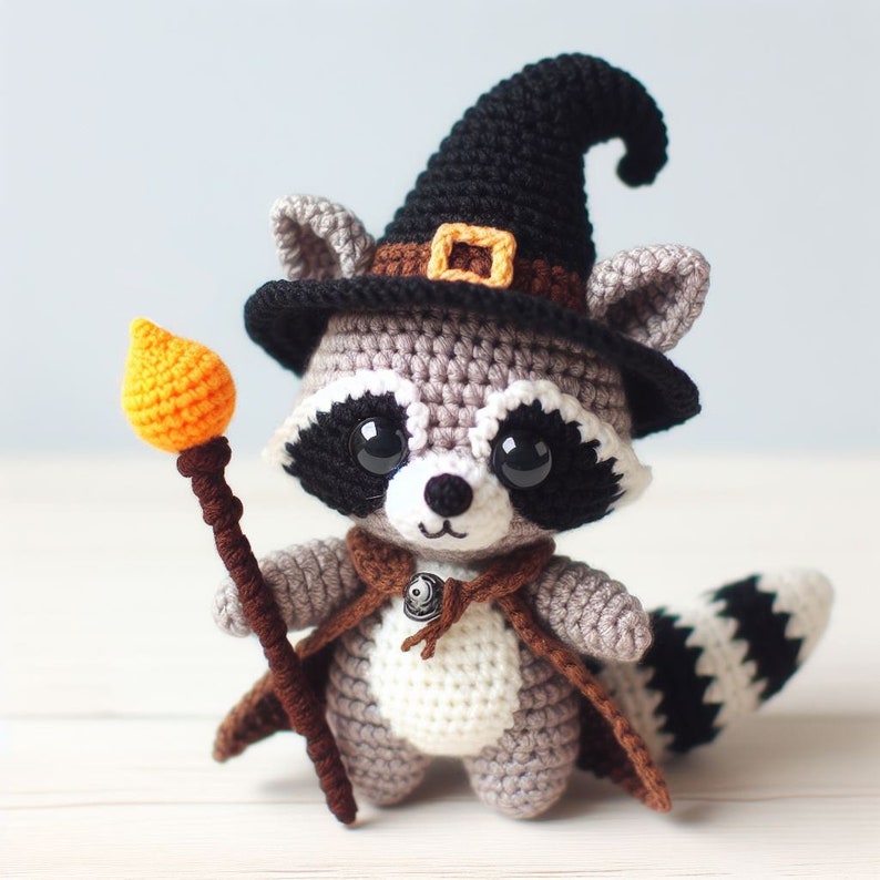 Magical Raccoon Crochet Pattern , Amigurumi Mini Animal Crochet PDF Ebook , Crochet Wizard Pattern image 1
