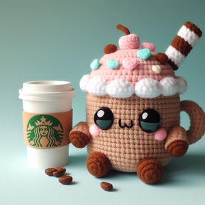 Wzór na szydełkowanie ciasta, świąteczny kubek do kawy Amigurumi szydełkowy PDF Ebook, wzór na szydełkowanie słodkiego deseru