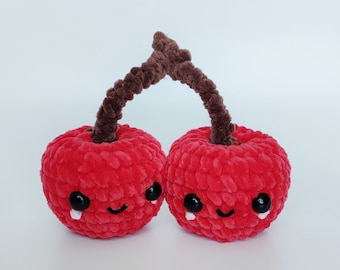 Low Sew Cherries Crochet Pattern Set , Simple Beginners Amigurumi Fruit, Crochet Easy Kids Nursery Toy Pattern