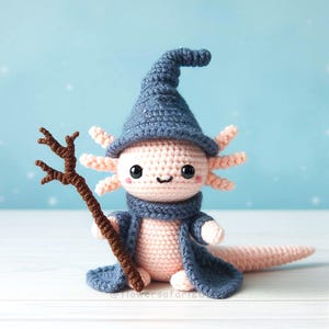 Axolotl Wizard Crochet Pattern , Amigurumi Mini Magical Ocean Animal Crochet PDF Ebook , Crochet Sorcerer Axolotl Pattern