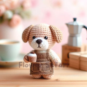 Barista Dog Keychain Crochet PDF Pattern, Funny Bartender Pet Beginners Mini Amigurumi Animal