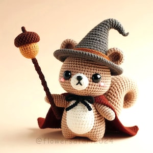 Magical Squirrel Crochet Pattern , Amigurumi Wizard Forest Animal Crochet PDF Ebook , Beginners Sorcerer Acorn Crochet Kids Toy Pattern