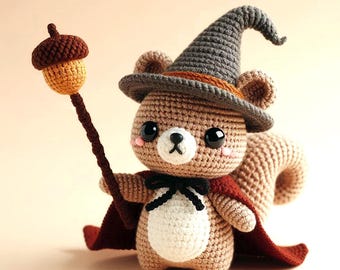 Magical Squirrel Crochet Pattern , Amigurumi Wizard Forest Animal Crochet PDF Ebook , Beginners Sorcerer Acorn Crochet Kids Toy Pattern