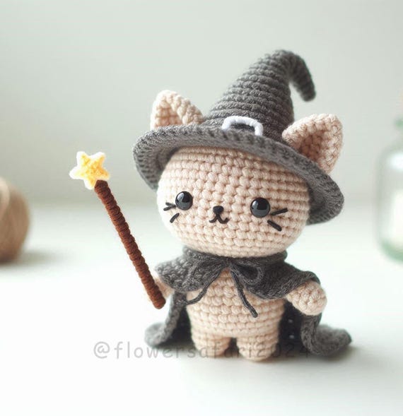 Magical Cat Crochet Pattern , Amigurumi Wizard Pet Cat Animal Crochet PDF Ebook , Beginners Sorcerer Crochet Kids Toy Pattern