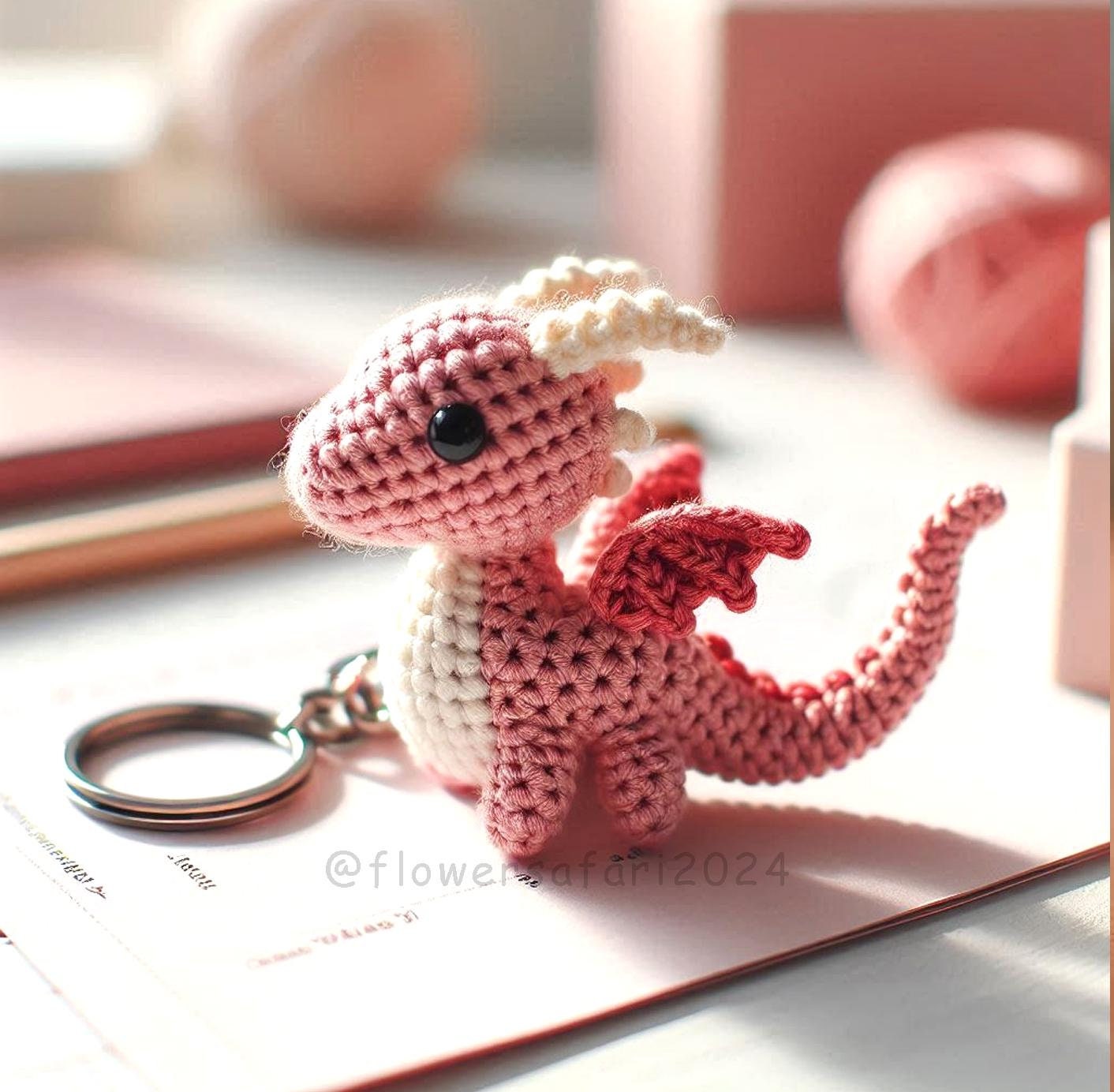 Pink Dragon Keychain Crochet Pattern, Simple Beginners Mini