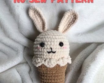 No Sew Ice Cream Bunny Crochet Pattern , Amigurumi Small Cute Funny Crochet PDF, Beginners Mini Crochet Dessert Kids Plush Toy Pattern