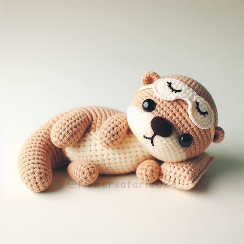 Sleepy Otter Crochet Pattern , Amigurumi Christmas Sea Animal Crochet PDF Ebook , Beginners Small Crochet Pillow Kids Toy Pattern