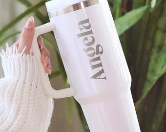 Custom 40oz Tumbler with Handle & Straw | Personalized Engraved Name Logo | Bridesmaid Gift | Insulated Water Bottle