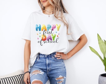 Happy First Day of School Shirt, Colorful Balloon Letters Tee, Back to School Kids Gift