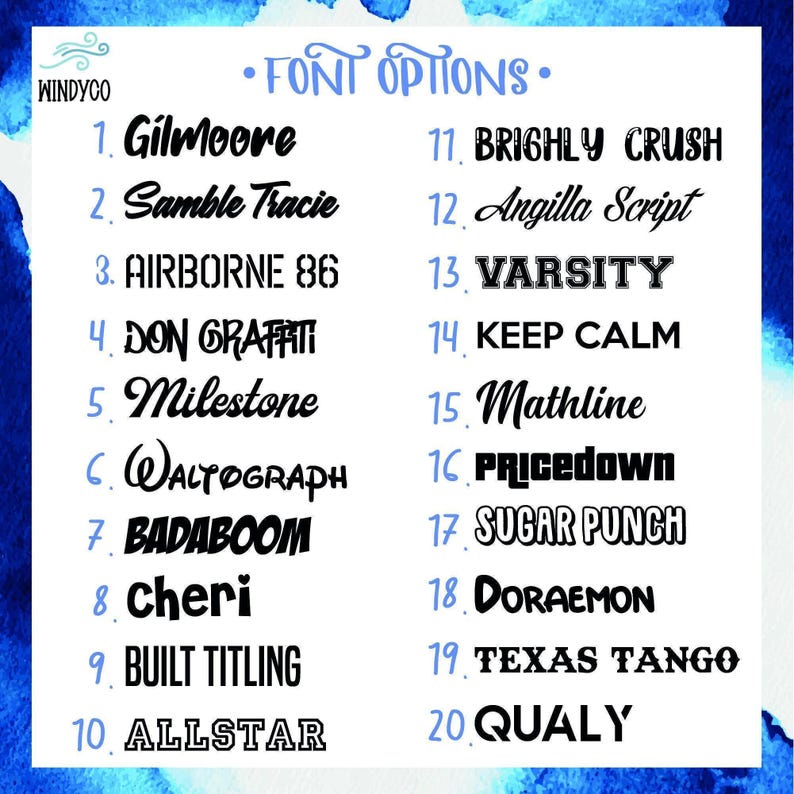 a list of various font options, including different styles and names, presented in a visually appealing manner.