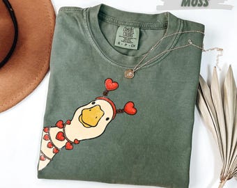 Comfort Colors™ Retro Valentine Goose Shirt, Funny Silly Goose Heart Tee, Cute Valentines Day Gift for Her, Preppy Goose Lover Shirt