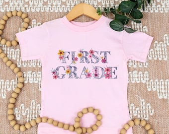 First Grade Shirt, Floral First Day of School Tee for Girls, Back to School Kids Shirt, Cute 1st Grade Outfit, Toddler Girl Gift