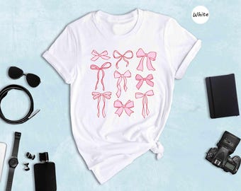 Ribbon Bow Shirt: Pink Soft Girl Style (Casual Oversized Tee)