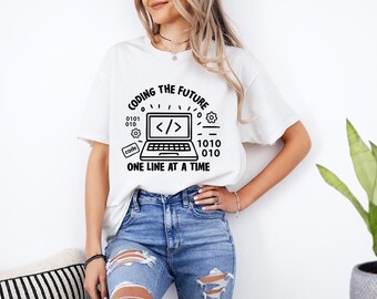 Coding The Future Shirt, One Line At A Time Tee, Programmer Gift T-Shirt, Software Developer Shirt, Tech Lover Coding Tee