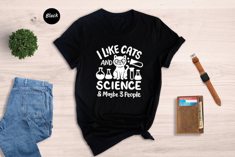 Science Teacher Shirt, Funny Cat Design (Unisex Sizes S-XXL) image 1