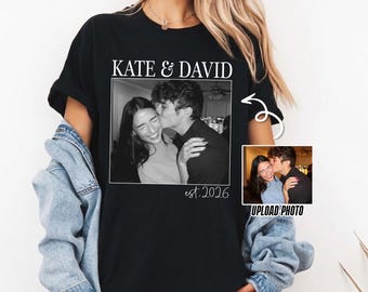 Comfort Colors® Custom Photo Couple Shirt, Personalized Vintage Picture Tee, Engagement Shirt, Couple Matching Tees