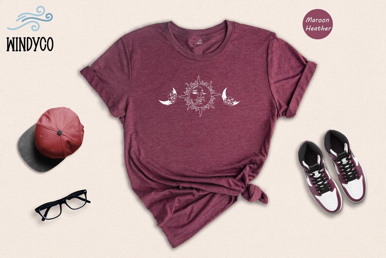 Celestial Sun Moon Stars Tee: Boho Mystic Shirt imagem 3