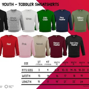 a collection of youth and toddler sweatshirts in various colors and sizes, arranged in a visually appealing manner.