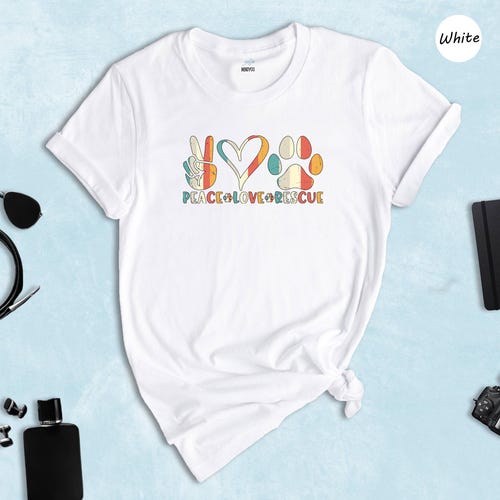Adopt Don't Buy Dog Rescue T-Shirt, Peace Love (Unisex S-XXL)
