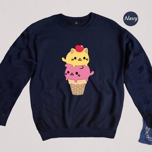 Kawaii Cat Ice Cream Shirt, Cute Cat Lover Tee, Funny Summer T-Shirt, Gift for Cat Mom, Kids Teens Adult Sizes image 8