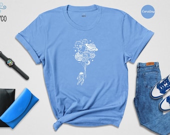 Astronaut T-Shirt: Cute Space Planets Design - Cotton Tee