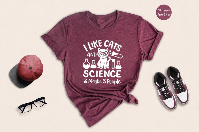 Science Teacher Shirt, Funny Cat Design (Unisex Sizes S-XXL) image 5