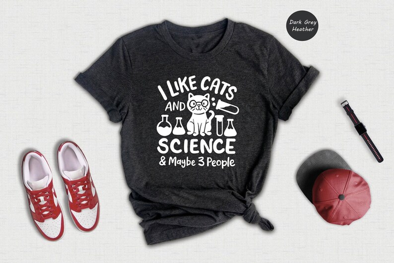 Science Teacher Shirt, Funny Cat Design (Unisex Sizes S-XXL) image 3