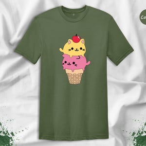 Kawaii Cat Ice Cream Shirt, Cute Cat Lover Tee, Funny Summer T-Shirt, Gift for Cat Mom, Kids Teens Adult Sizes image 5