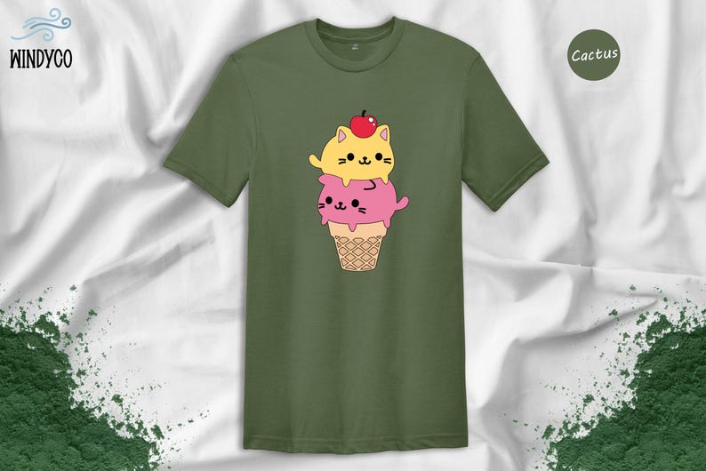 Kawaii Cat Ice Cream Shirt, Cute Cat Lover Tee, Funny Summer T-Shirt, Gift for Cat Mom, Kids Teens Adult Sizes image 5