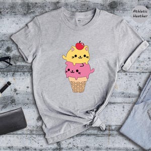 Kawaii Cat Ice Cream Shirt, Cute Cat Lover Tee, Funny Summer T-Shirt, Gift for Cat Mom, Kids Teens Adult Sizes image 2