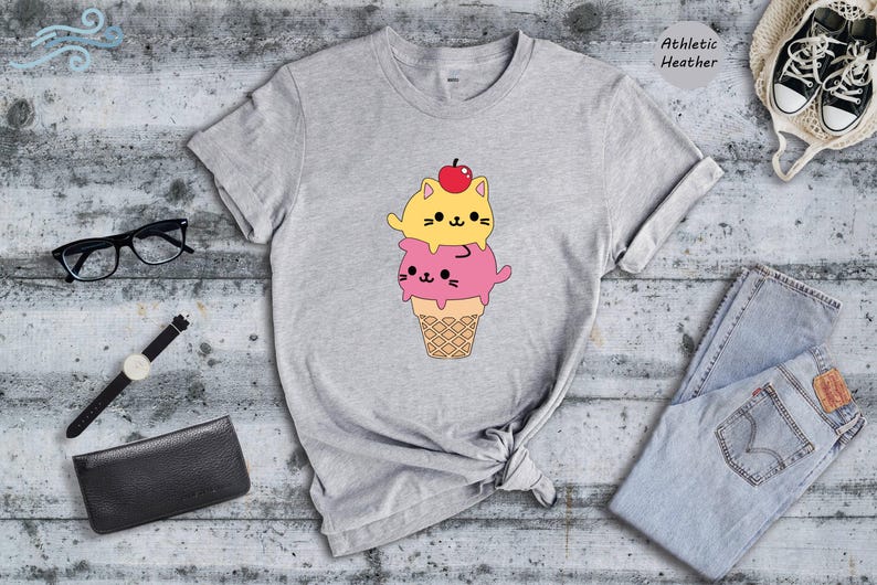 Kawaii Cat Ice Cream Shirt, Cute Cat Lover Tee, Funny Summer T-Shirt, Gift for Cat Mom, Kids Teens Adult Sizes image 2