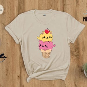 Kawaii Cat Ice Cream Shirt, Cute Cat Lover Tee, Funny Summer T-Shirt, Gift for Cat Mom, Kids Teens Adult Sizes image 6