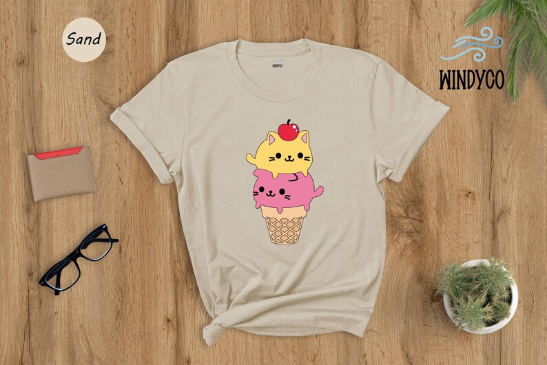 Kawaii Cat Ice Cream Shirt, Cute Cat Lover Tee, Funny Summer T-Shirt, Gift for Cat Mom, Kids Teens Adult Sizes image 6
