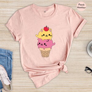 Kawaii Cat Ice Cream Shirt, Cute Cat Lover Tee, Funny Summer T-Shirt, Gift for Cat Mom, Kids Teens Adult Sizes image 3