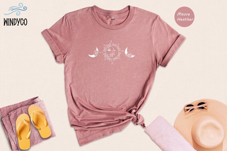 Celestial Sun Moon Stars Tee: Boho Mystic Shirt imagem 4