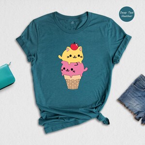 Kawaii Cat Ice Cream Shirt, Cute Cat Lover Tee, Funny Summer T-Shirt, Gift for Cat Mom, Kids Teens Adult Sizes image 7