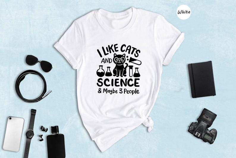 Science Teacher Shirt, Funny Cat Design (Unisex Sizes S-XXL) image 2