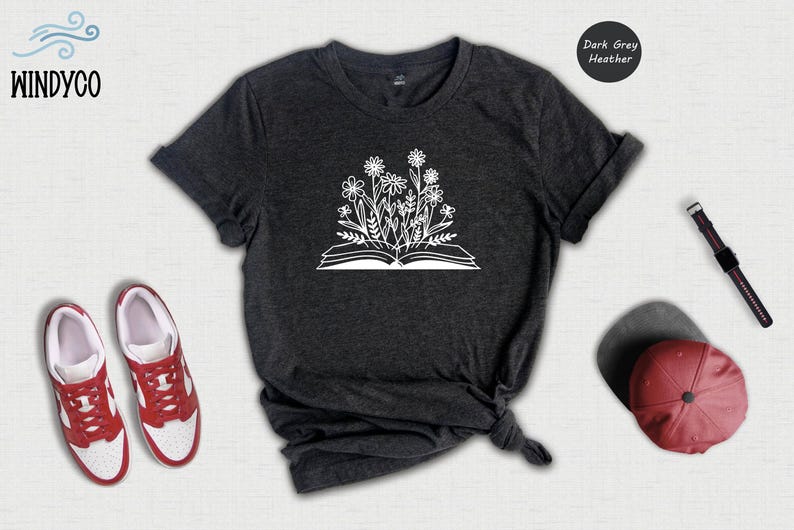 Bookworm Tee, Floral Book Graphic (Unisex Sizes S-XXL) image 4