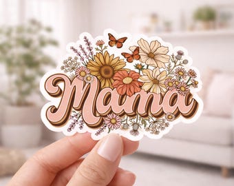 Retro Floral Mama Sticker, Wildflower Mom Decal, Waterproof Vinyl Sticker for Water Bottle Laptop Car, Mothers Day Gift for Mom