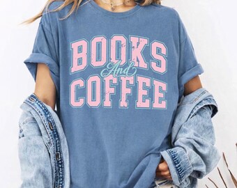 Comfort Colors® Books and Coffee T-Shirt, Book Lover Gift, Reading Shirt, Bookworm Tee, Bookish Gift, Literary Shirt, Coffee Reader Tee